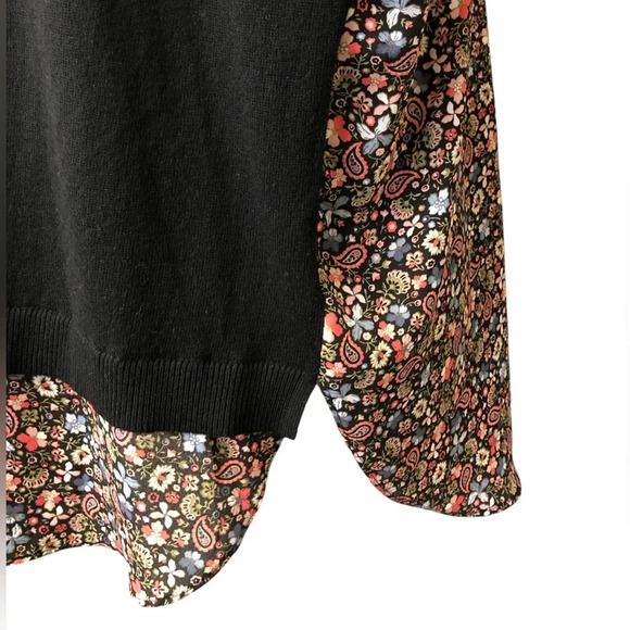 LOFT Floral Mixed Media Black Pullover sweater - Picture 5 of 7